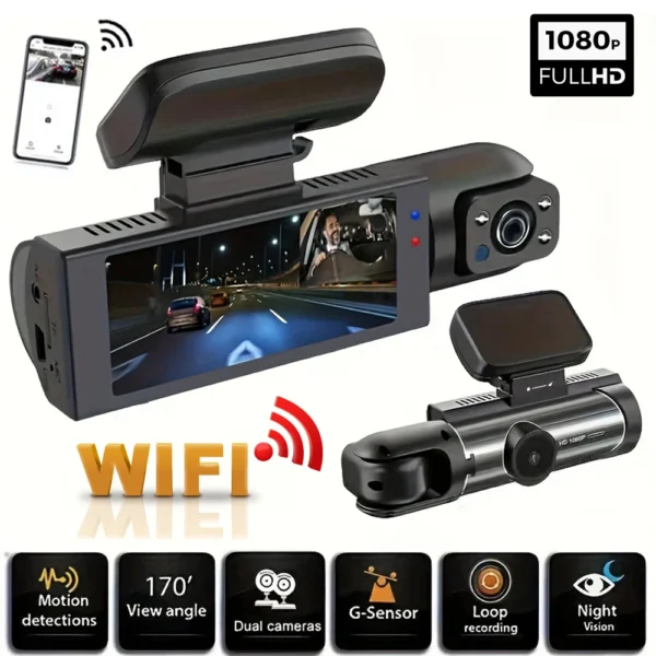 1080P WIFI Dual camera Dash Cam for cars,Front And Inside,car camera with IR Night Vision,Loop Recording,wide angle Car DVR Came 1